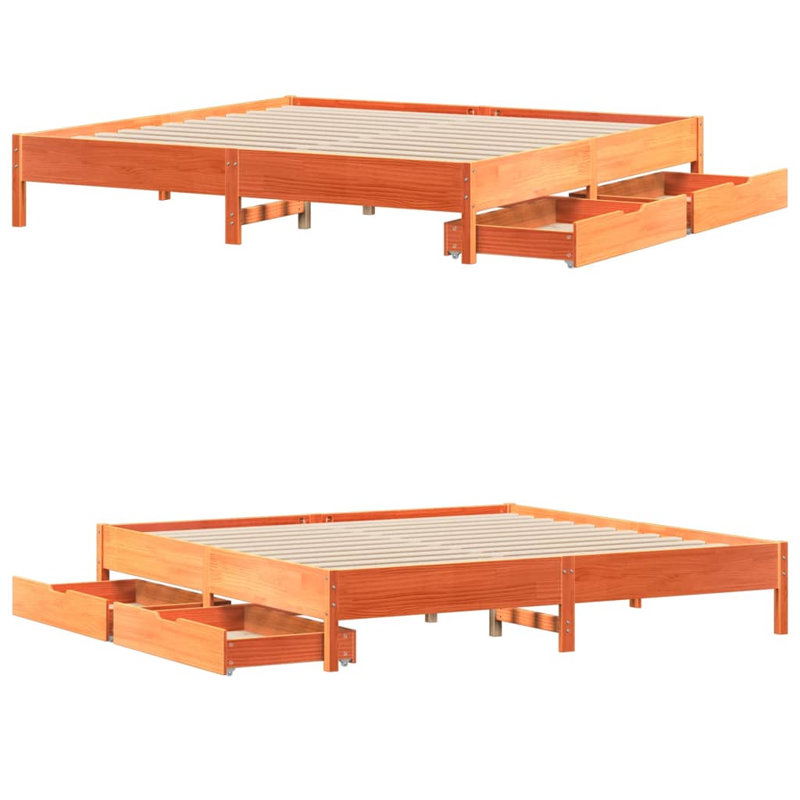 Storage Bed, 200 x 200cm, Wax Brown