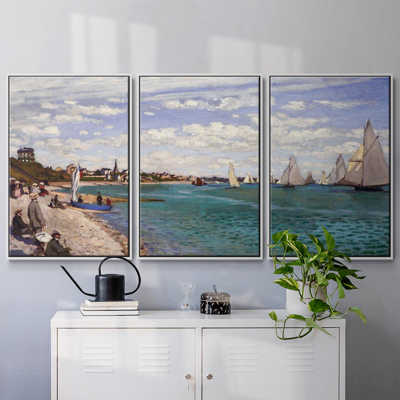 Monet, reproduction sur toile 3 pièces, H 40 po x l 78 po x P 2 po, Blanc