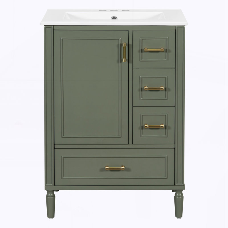 24" Modern Bathroom Vanity with Ceramic Sink, Olive Green