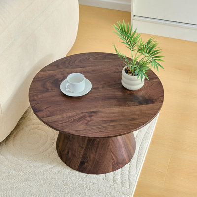 Table basse circulaire en panneau de fibres à densité moyenne en bois de noyer - diamètre 23,6 pouces, hauteur 13,7 pouces en placage de grain de bois de noyer, texture exquise, adaptable à un plateau de table circulaire.