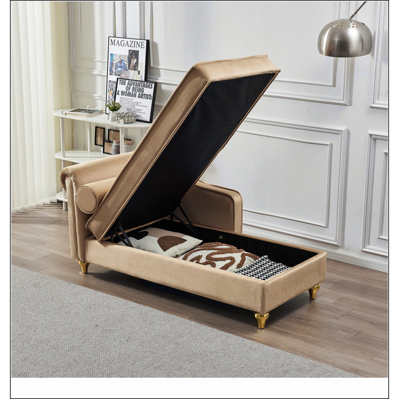 Chaise longue moderne avec revêtement en velours, Kaki