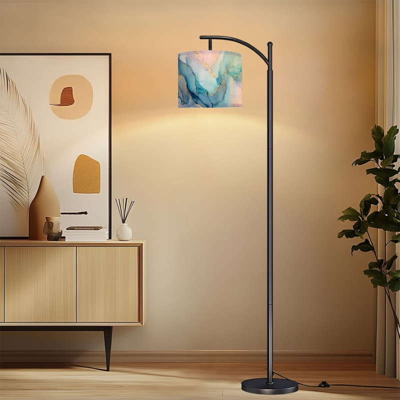 Lampe sur pied à arc avec abat-jour réglable Luxe naturel abstrait art fluide peinture à l'encre alcool Lampe sur pied 3 températures de couleur Dimmable Lampe sur pied avec interrupteur au pied pour la chambre à coucher