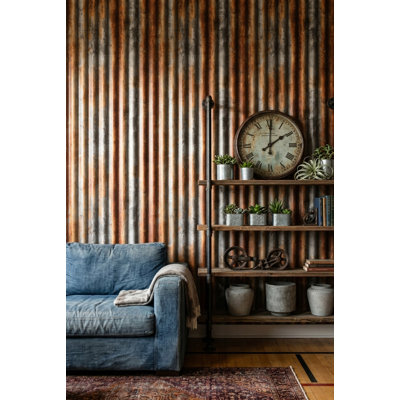Weathered Metal Wallpaper Corrugated Texture Industrial Decorative Mural