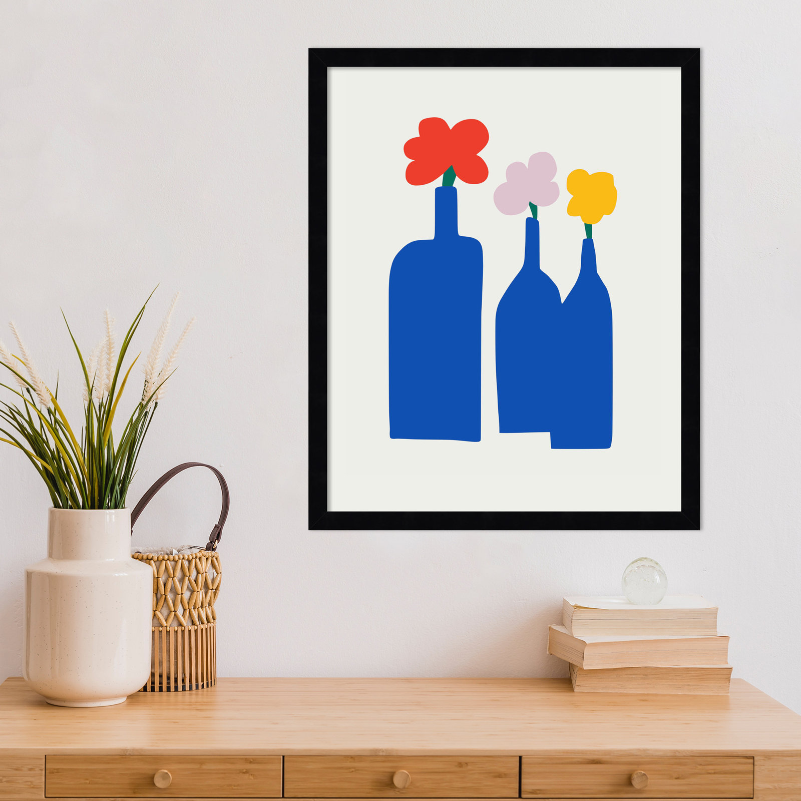 Blue Bottle Vase Print by Little Dean, Black, 21" H x 17" W