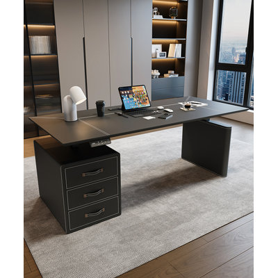 Intelligent Electric Height-Adjustable Saddle Leather Desk