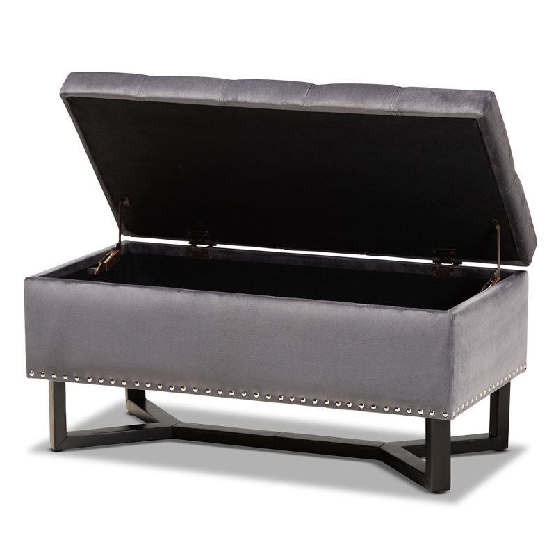 Kishia Velvet Ottoman, Grey