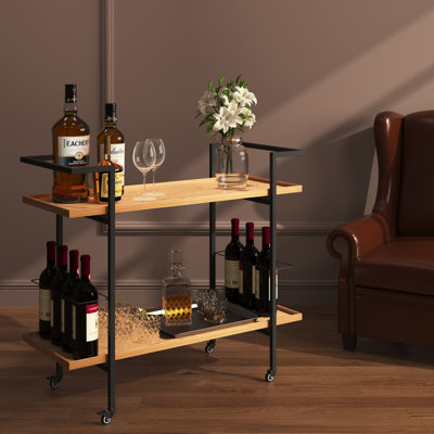 Chariot-bar roulant moderne et industriel - Solution de divertissement mobile avec design en bois et en métal