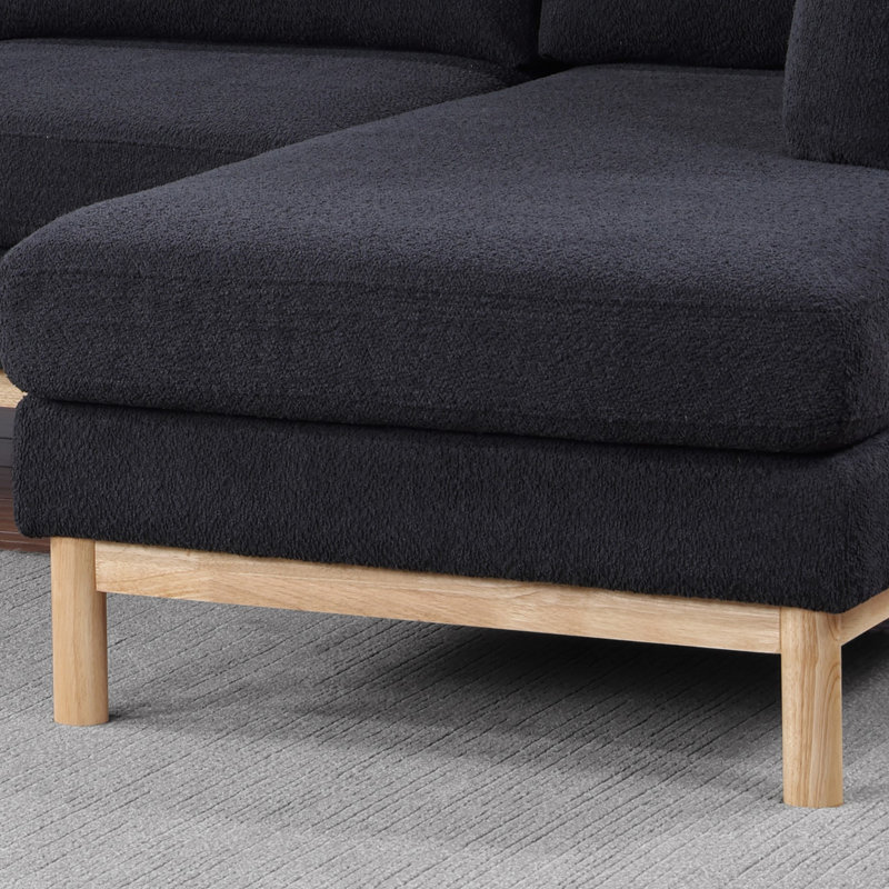 Elegant Black Sectional With Foam Padding Modern Double Chaise Natural Wood Accents