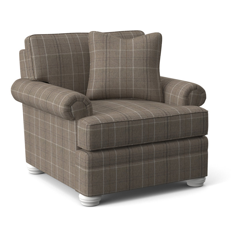 Kensington Armchair, Taupe Plaid; 0126-73, Frost White Finish
