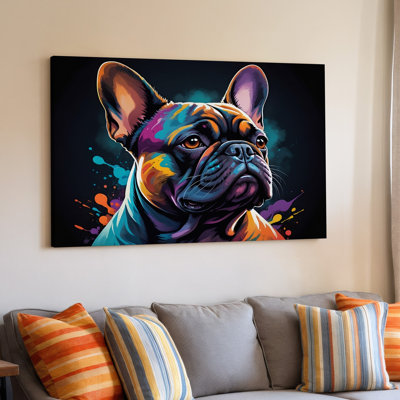 Colourful French Bulldog Modern Dog Portrait Animal Wall Decor Canvas Wall Art Print For Living Room, Bedroom, Office, Hallway, Entryway, Gallery Wall And Modern Home Decor
