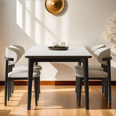 White Ash Sintered Stone Table Oak Chair Combo 4 - Person Four Leg Dining Set