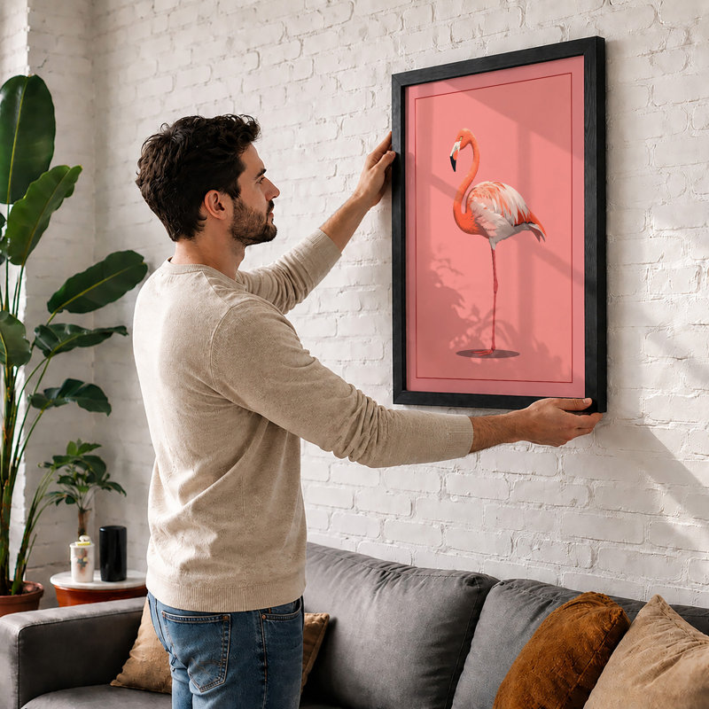 Standing Flamingo Minimalist - Print, A2 - 59.4 x 42.0 cm, Black