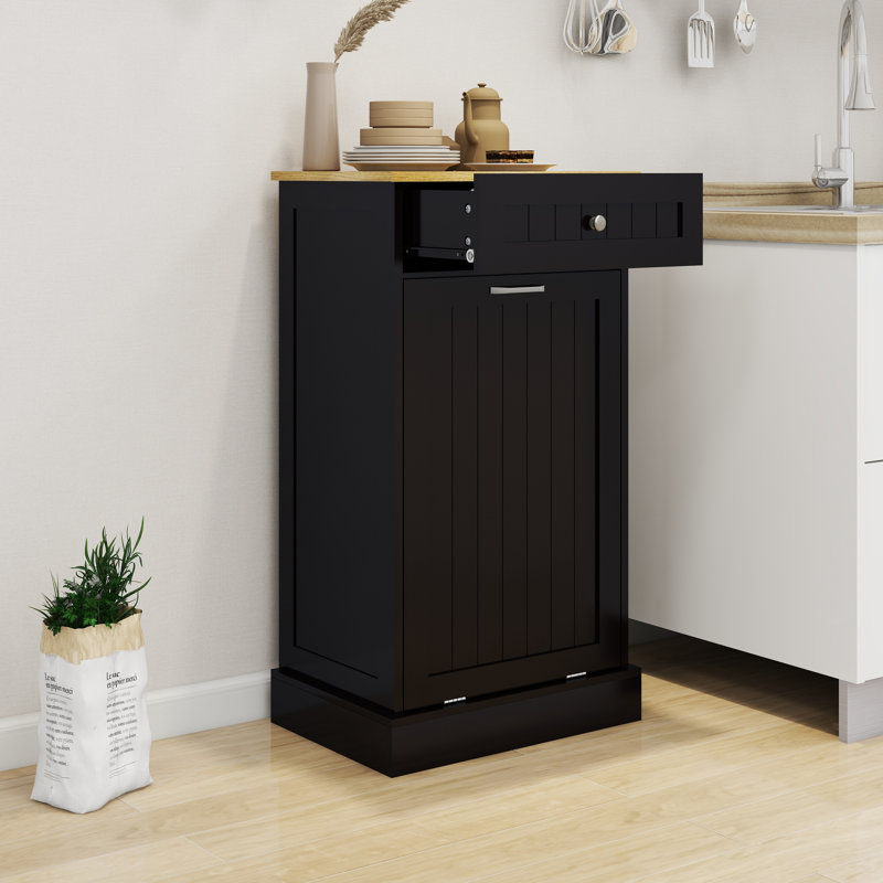 Armoire poubelle de cuisine à un tiroir et un compartiment inclinable, Noir