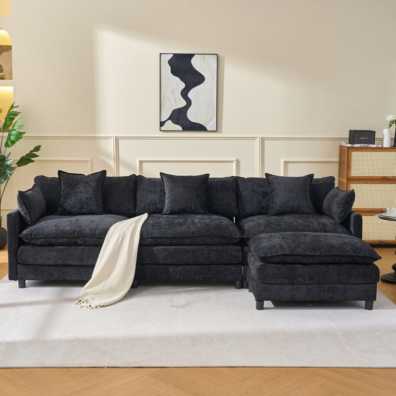 Canapé modulaire en L 108 po avec canapé-lit modulaire en L 108 po avec repose-pieds en chenille et siège profond avec coussin pour le salon, la chambre à coucher et un appartement