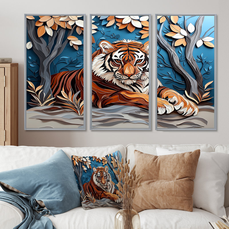 Ensemble de salon Adasynn - Tiger, H 32 po x l 48 po, Reproduction avec cadre flottant, Argent argent