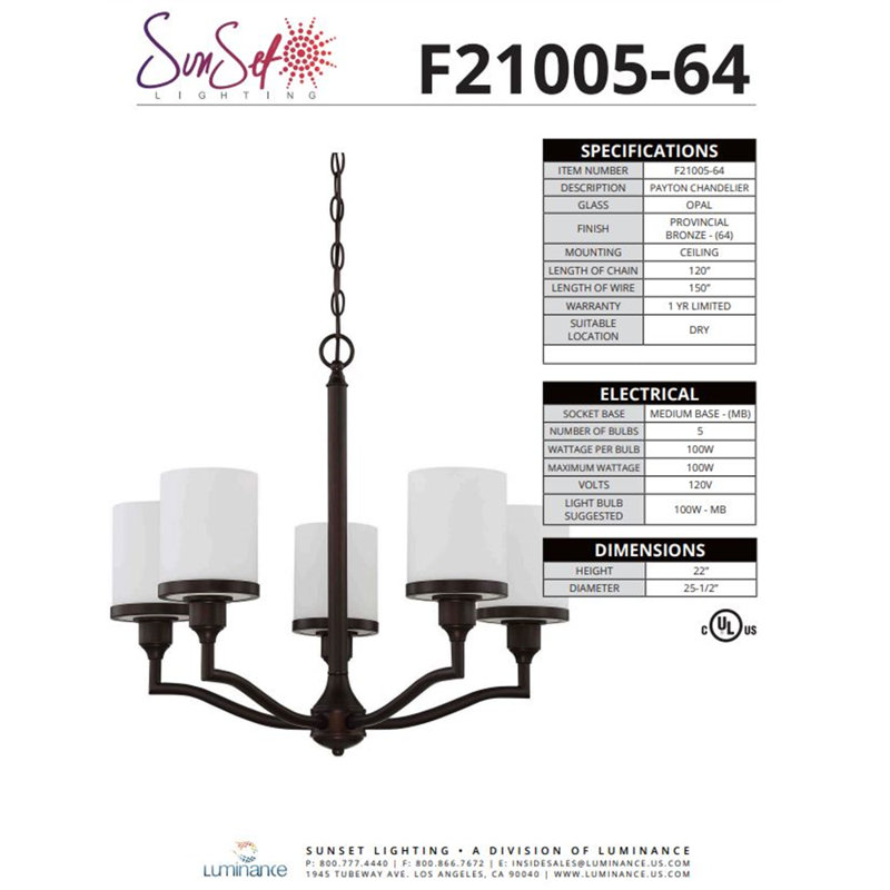 5 - Light Dimmable Classic / Traditional Chandelier