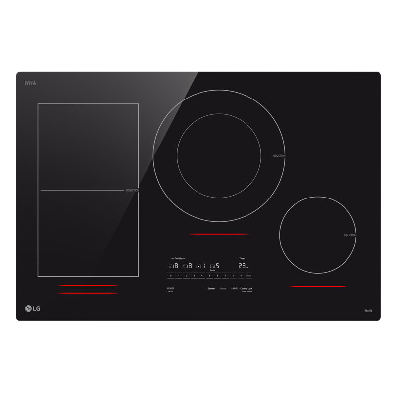 LG 30" Induction Cooktop, 4 Elements, White Backlit, Red Bar, Bridge, ThinQ®, Black Ceramic