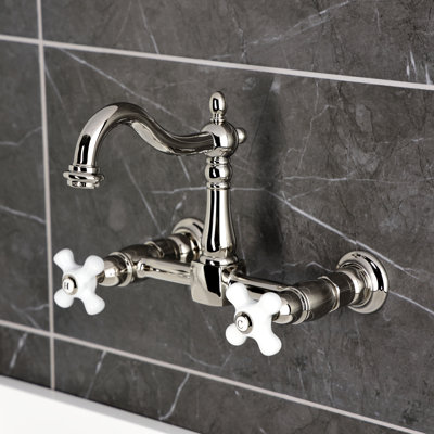 Kingston Brass Double-Handle 2-Hole Wall-Mount Bridge Kitchen Faucet