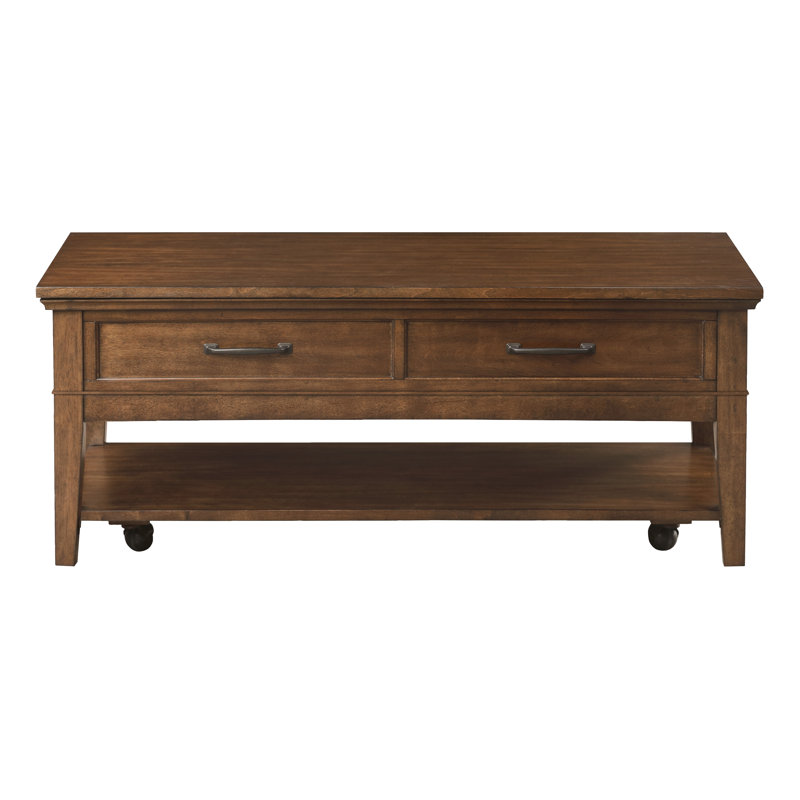 Table basse transitionnelle en noyer avec 2 tiroirs et tablette de rangement pour le salon | Idée de cadeau