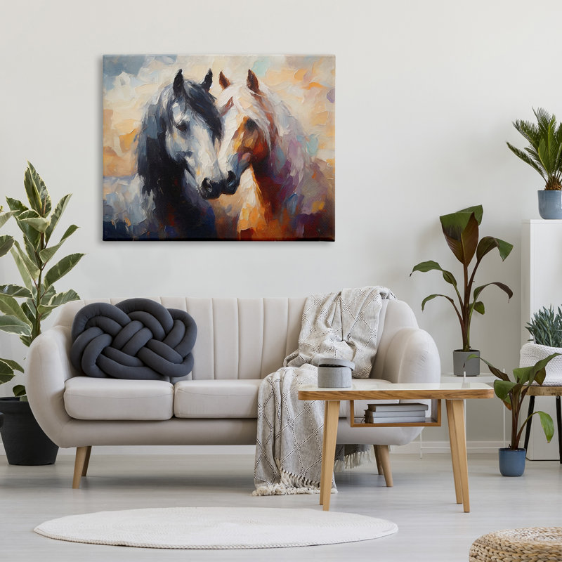 «Hugging Horses», reproduction sur toile par Ramona Murdock, H 36 po x l 48 po x P 1,5 po