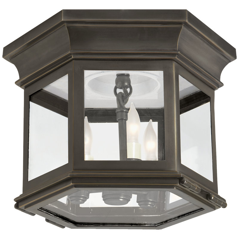 Club 3 - Light Flush Mount, Clear, Weathered Zinc, 9" H x 16" W x 16" D