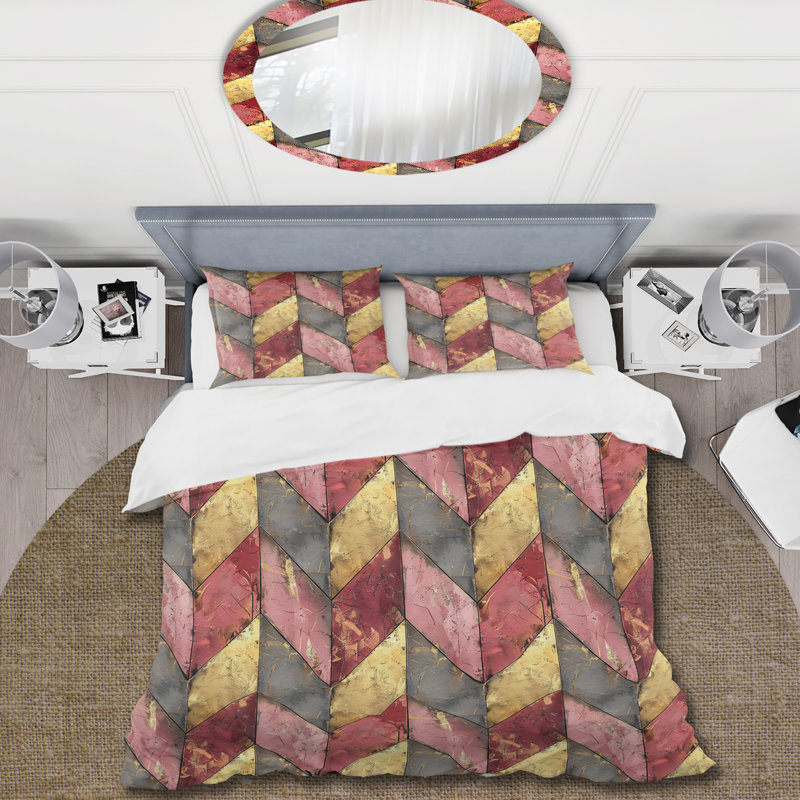 Ensemble de housse de couette chevron rose doré Glam VII - Mid-Century, Housse de couette pour grand lit + 2 taies décora