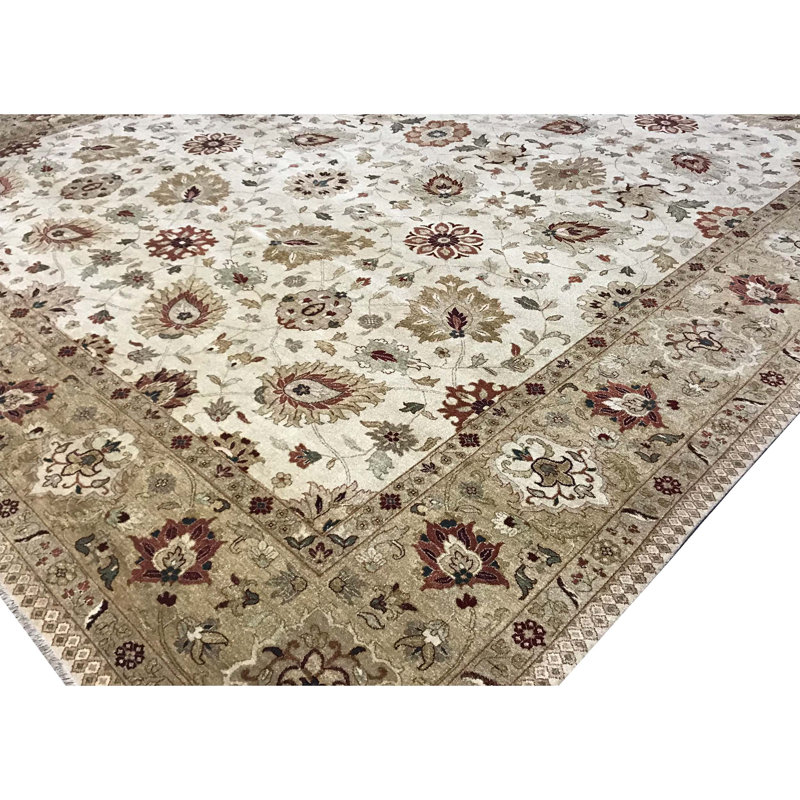 Tapis ivoire et doré de haute qualité noué à la main Cantebury