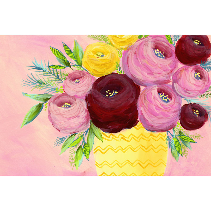 Pink Garden Flowers I by Regina Moore - Wrapped Canvas Painting, 30cm H x 46cm W, Black Floater Framed