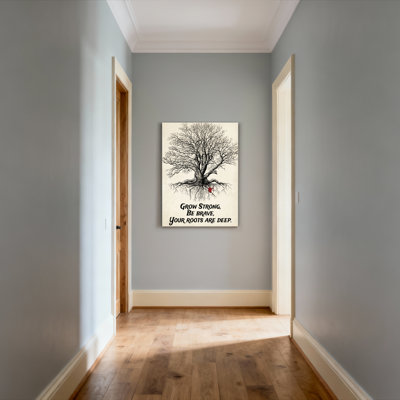 «Tree Roots And Red Bird», ensemble de 1 reproduction d'art sur toile tendue sur toile