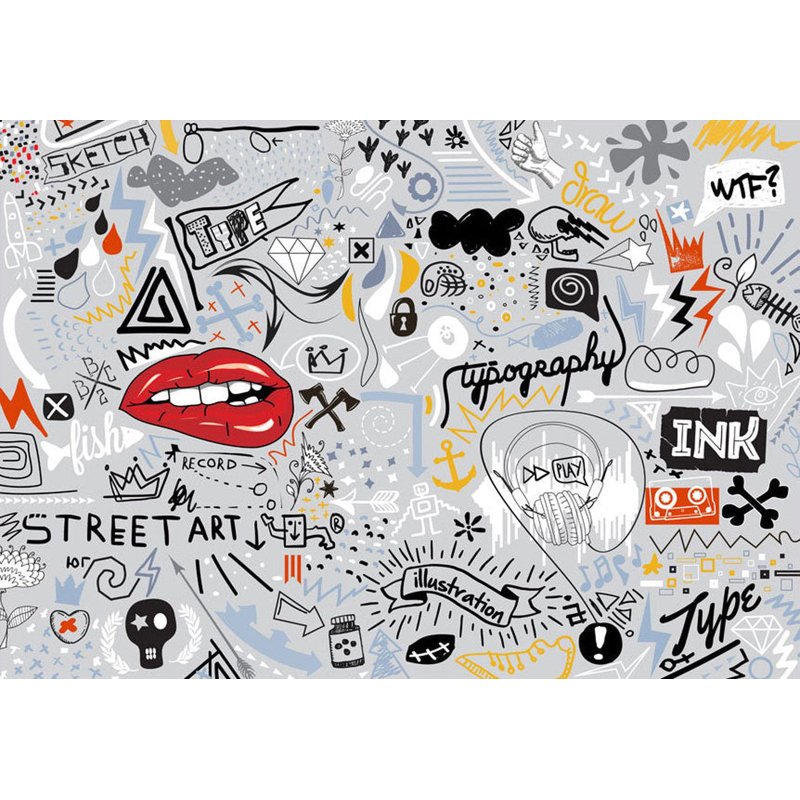 Peel & Stick Street Art Wall Mural - Thought Scribbles, 82" L x 115" W