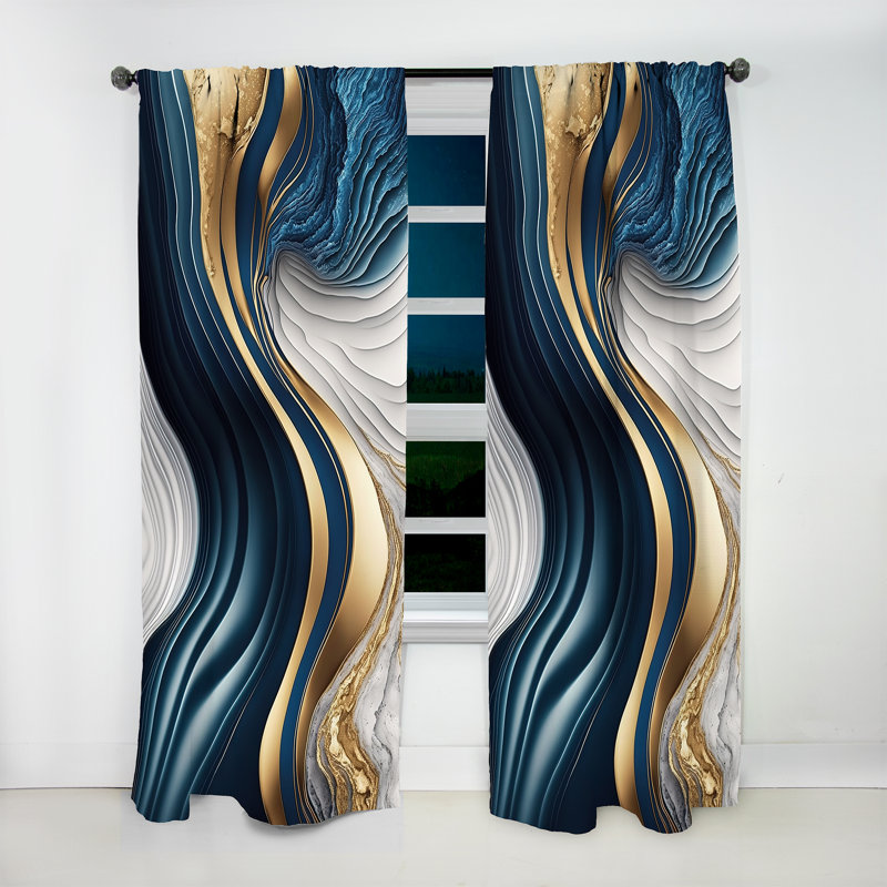 «Abstract Geode Waves Blue I» - Rideau moderne - Velours obscurcissant - 1 panneau, L 52 po x L 63 po
