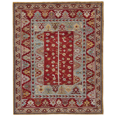 Piraj Wool Geometric Area Rug in Red
