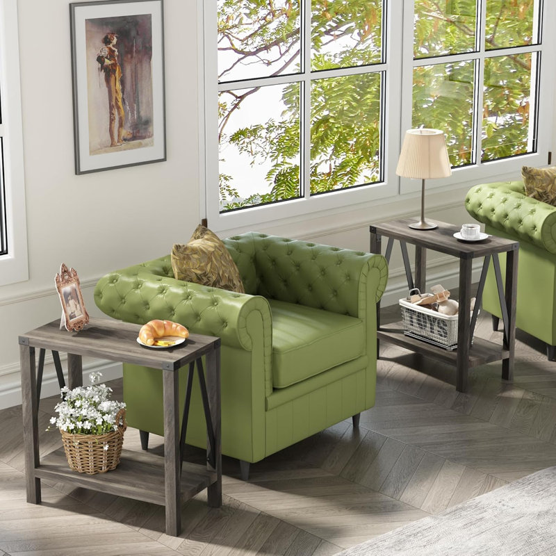 Gray Rustic Farmhouse End Table with Storage Shelf, 2 Pack