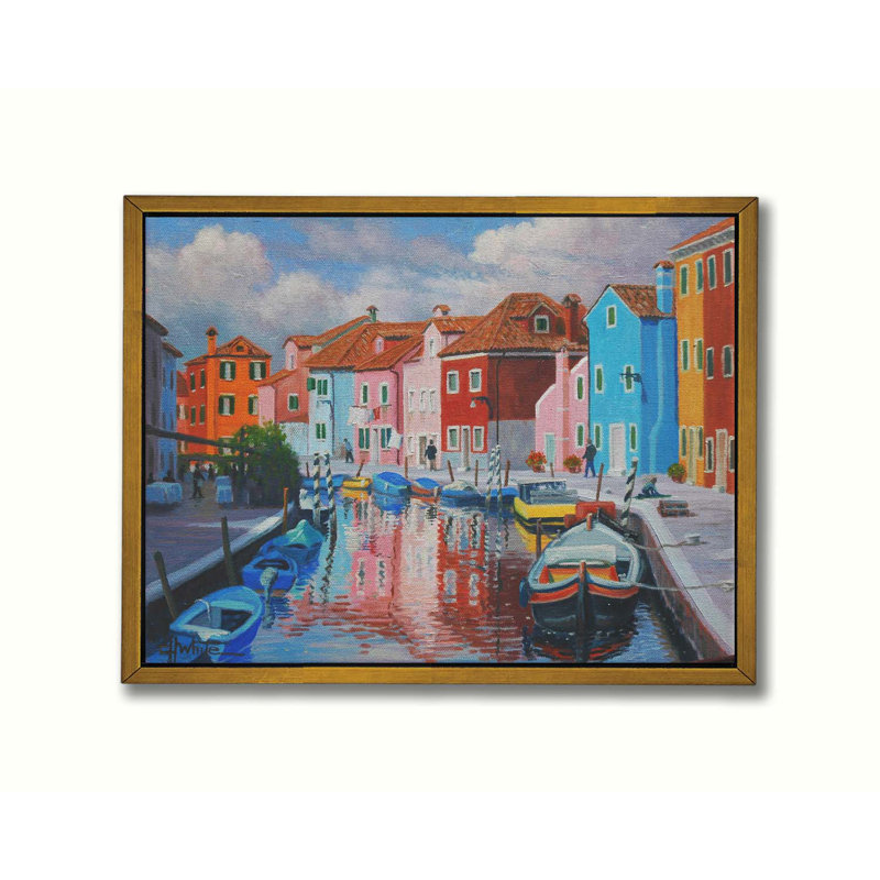 Après-midi à Murano par Charles White, Toile avec cadre flottant or, Pas de tapis, H 24,5 po x l 32,5 po x P 1,5 po