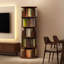 Bibliothèque rotative à 5 niveaux, bibliothèque rotative à 360 °, peu encombrante, petite bibliothèque rotative pour chambre à coucher, salon, maison, bureau, noyer