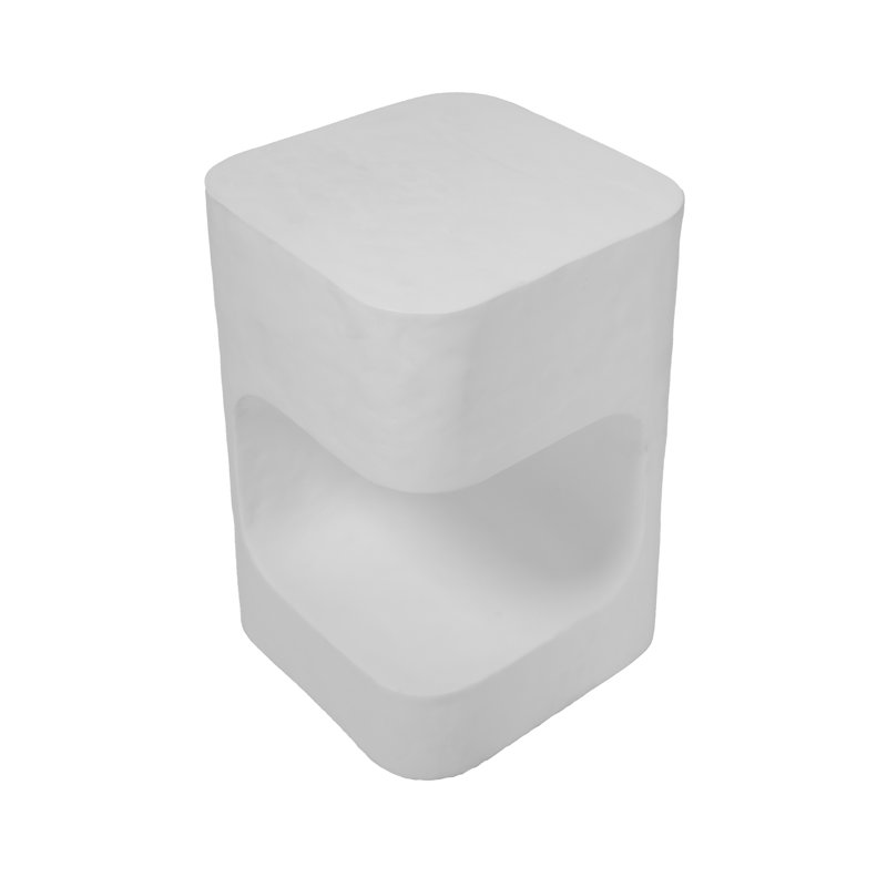 Grover Outdoor Faux Stone Asymmetrical Side Table - White, White