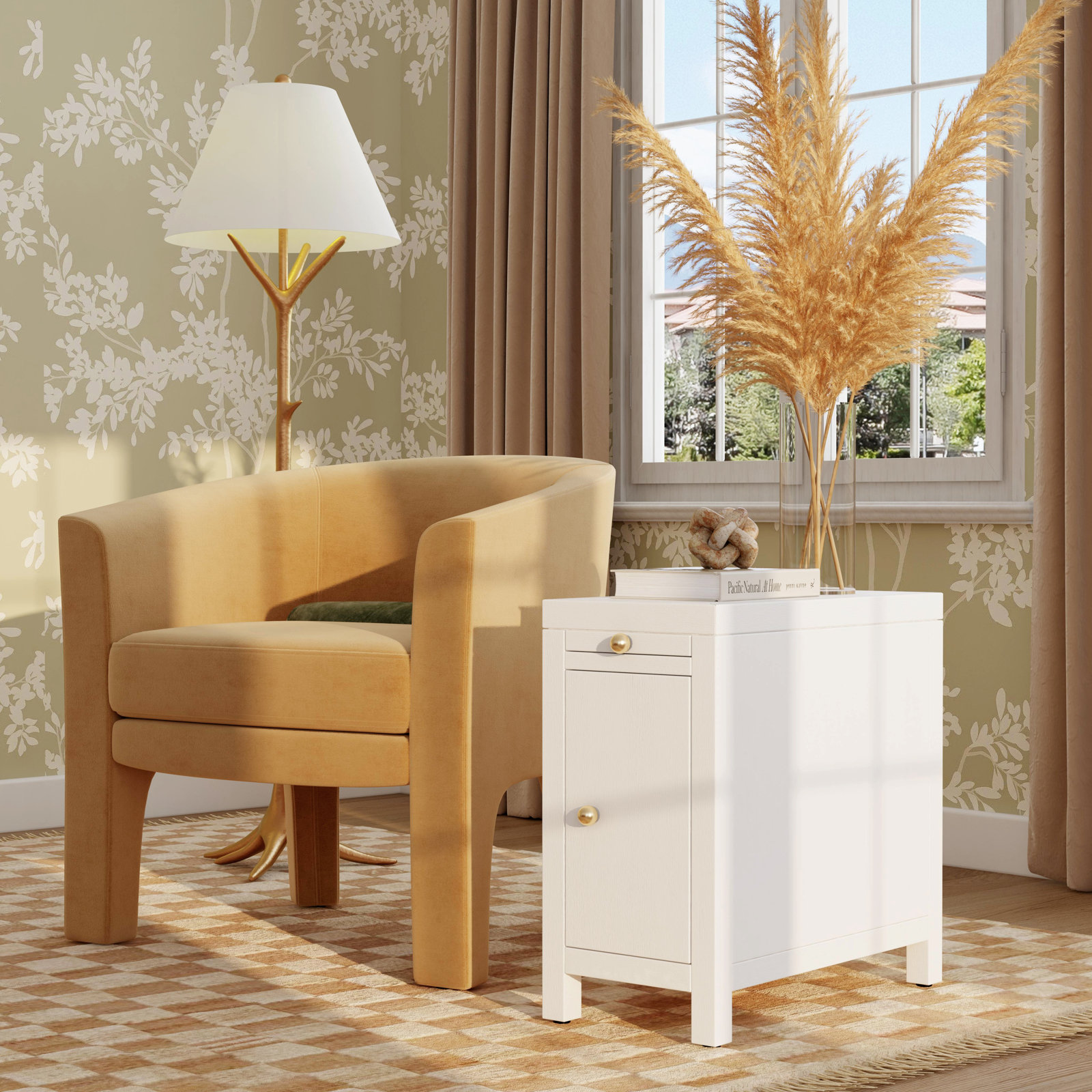 Celine 12" Acacia End Table, Textured White