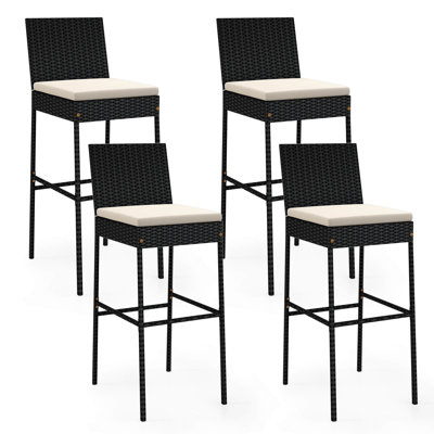 Patio Wicker Barstools Bar Height Chairs With Cushions Backyard Off-white by George Oliver
