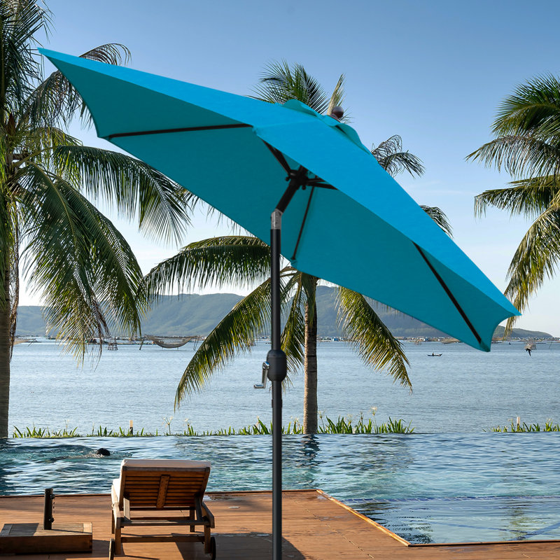 Parasol de marché inclinable 90 po Keiwarren, Bleu sarcelle