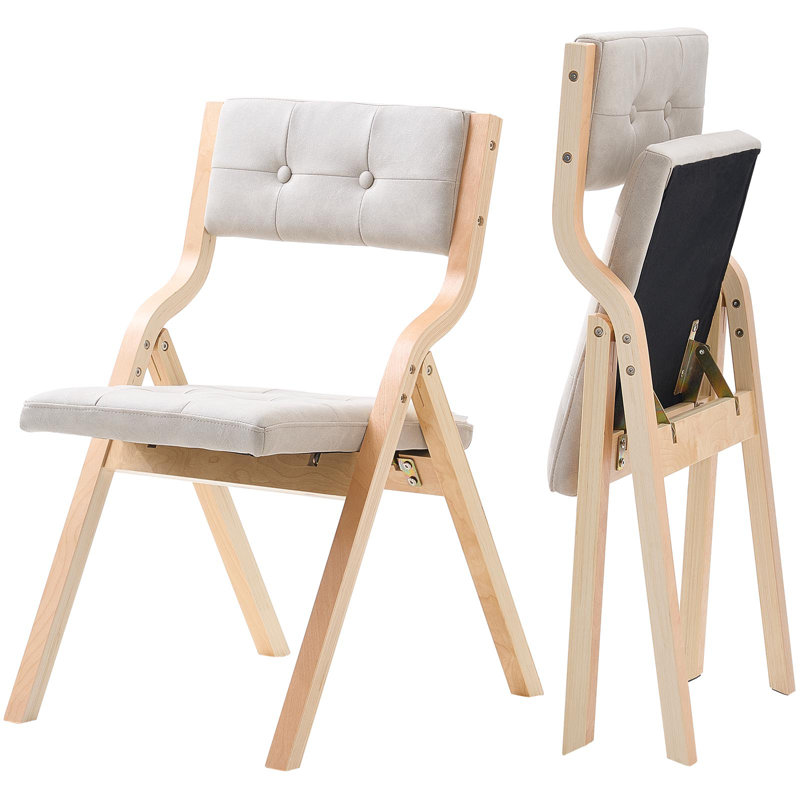 Chaises pliantes en bois avec coussin rembourré et structure en bois, Bois naturel / beige