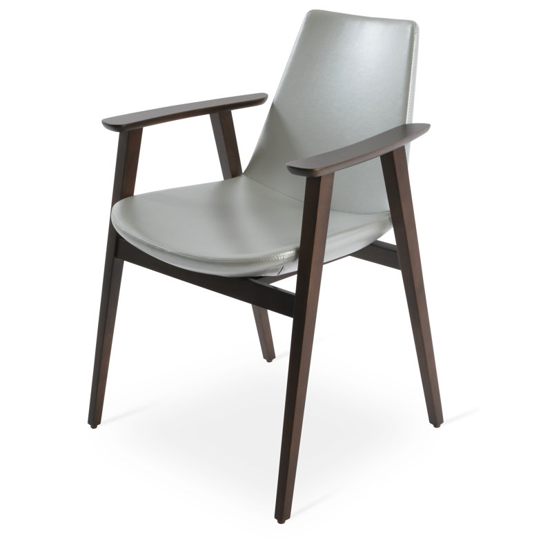 Chaise de salle à manger Eiffel, Similicuir gris clair, Noyer