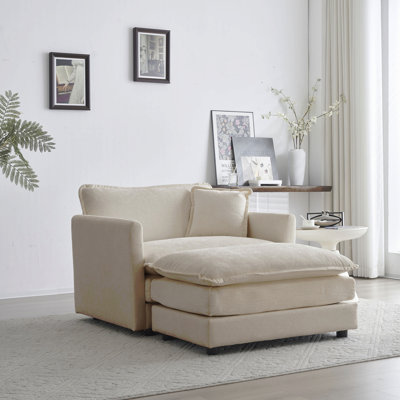 Fauteuil d'appoint moderne avec repose-pieds, fauteuil club en chenille, fauteuil de lecture pour chambre à coucher, chenille beige