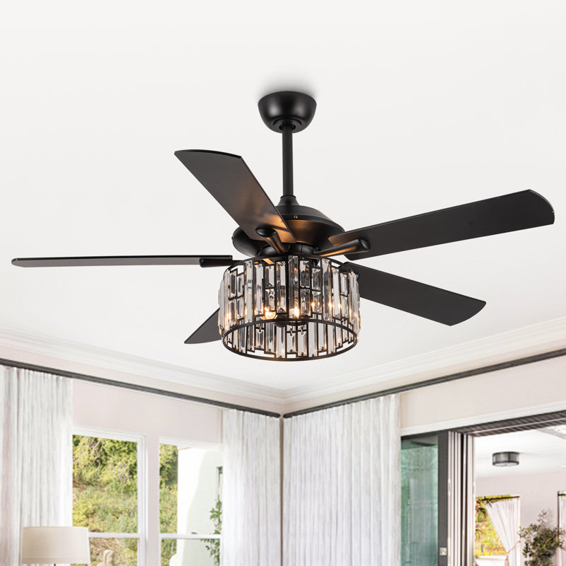 Zeiger 52'' Double-Sided 5-Blade Crystal Indoor Ceiling Fan with Remote Control and Light Kit Included, Black