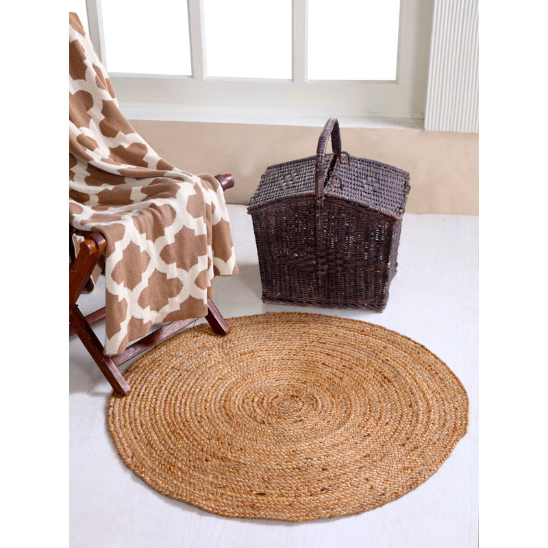 Gemini Hand Braided Beige Jute Rug, Round 120cm