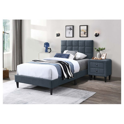 Lit plateforme simple en lin mélangé anthracite avec tête de lit réglable et sommier à 12 lattes