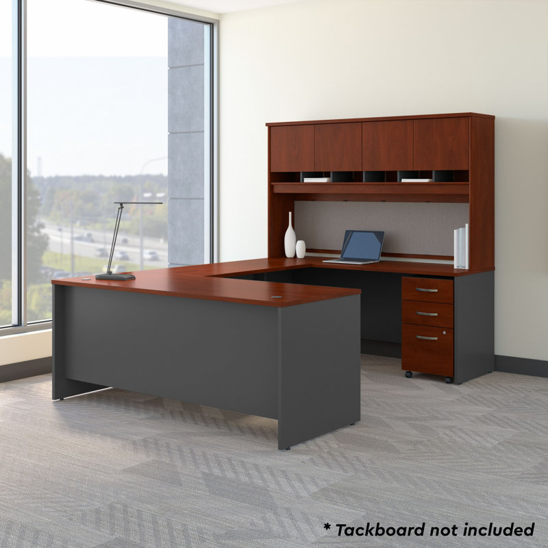 Ensemble de bureau de direction en U avec huche 3 pièces Series C, Cerisier Hansen / gris graphite
