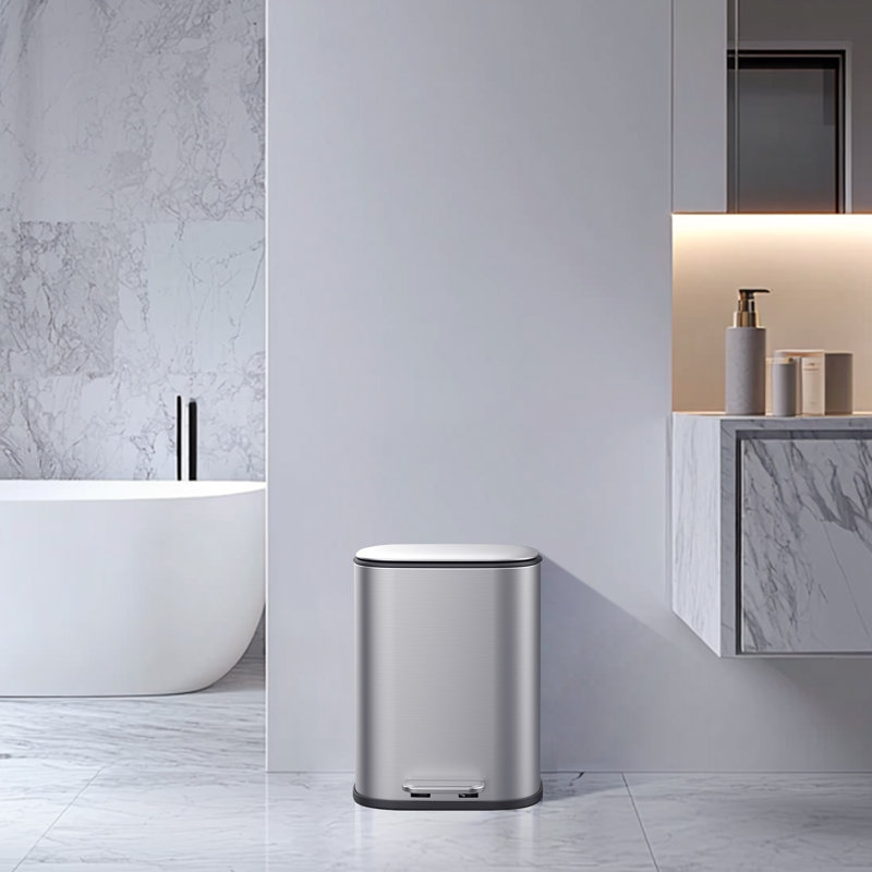 BinMax Stainless Steel Garbage Bin Silent Close Step-on Trash Can for Kitchen Bathroom, 1.3 Gallons