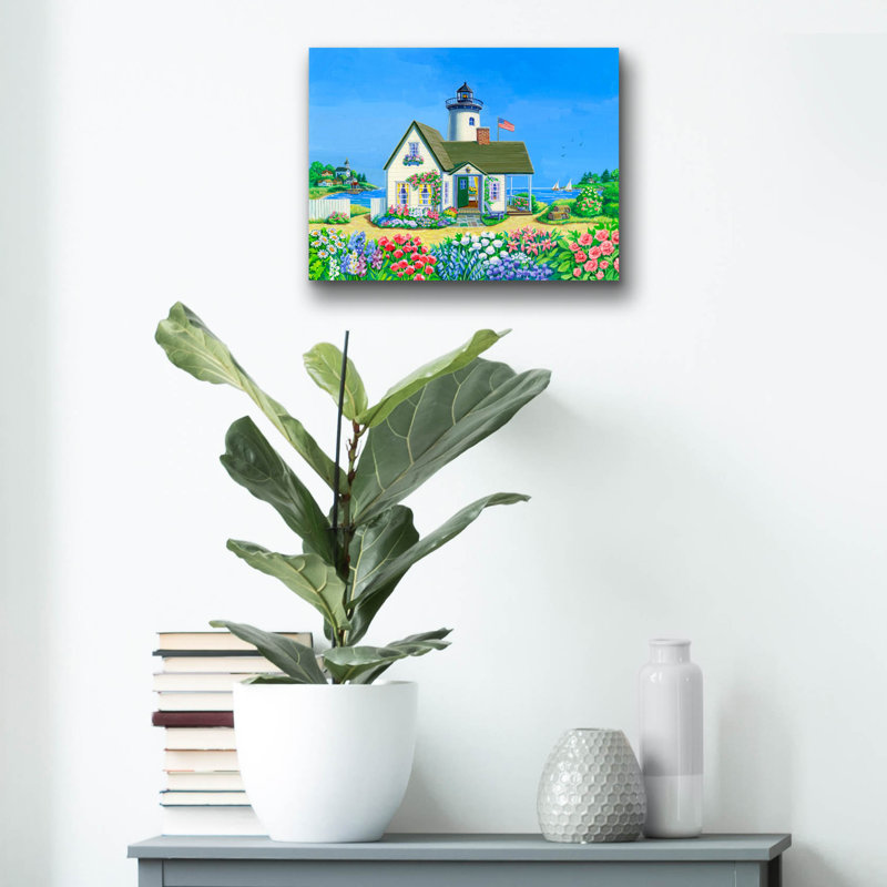  Art mural en verre en acrylique «Lighthouse Cottage» par Geraldine Aikman, 16 po x 12 po