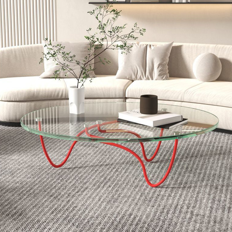Creative oval glass coffee table living room, 15.7" H x 35.4" L x 27.6" W
