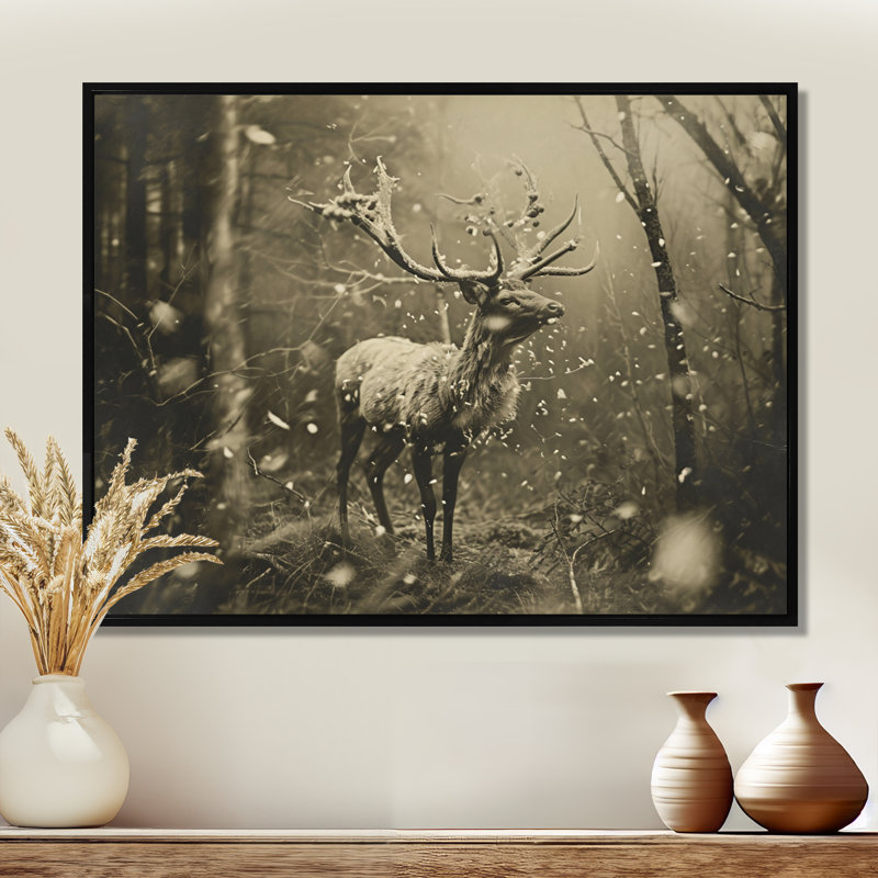 Chevreuil sauvage dans la forêt d'hiver, Toile avec cadre noir, H 12 po x l 20 po x P 1 po